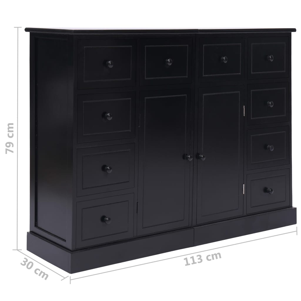 Servantă cu 10 sertare, negru, 113 x 30 x 79 cm, lemn
