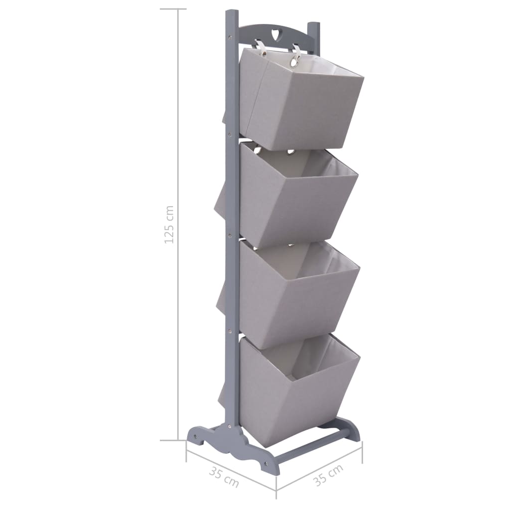 Suport coș depozitare 4 niveluri gri închis 35x35x125 cm lemn