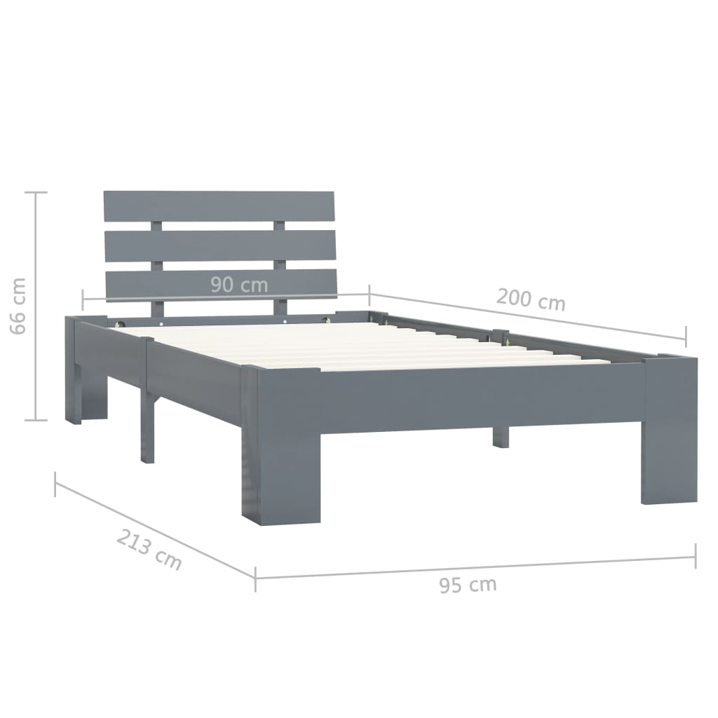 Cadru de pat, gri, 90 x 200 cm, lemn masiv de pin