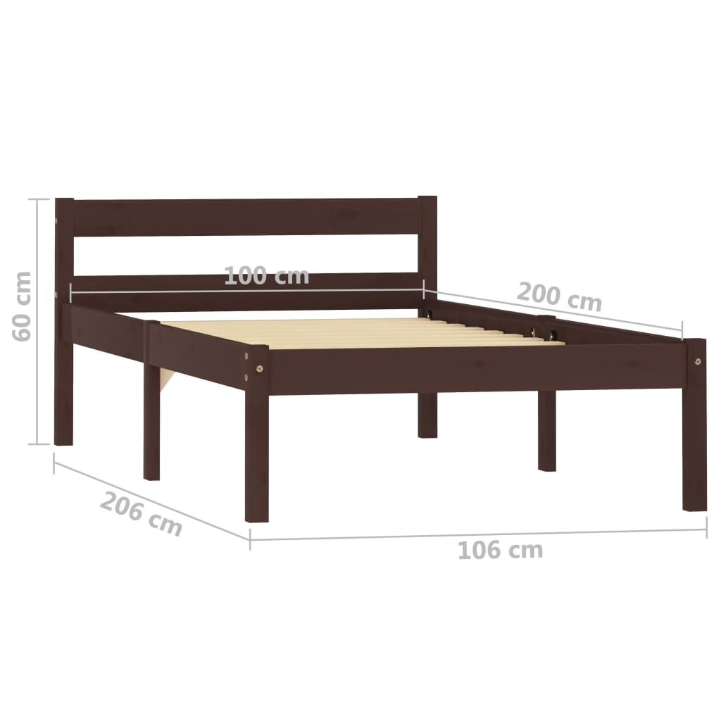 Cadru de pat, maro închis, 100 x 200 cm, lemn masiv de pin