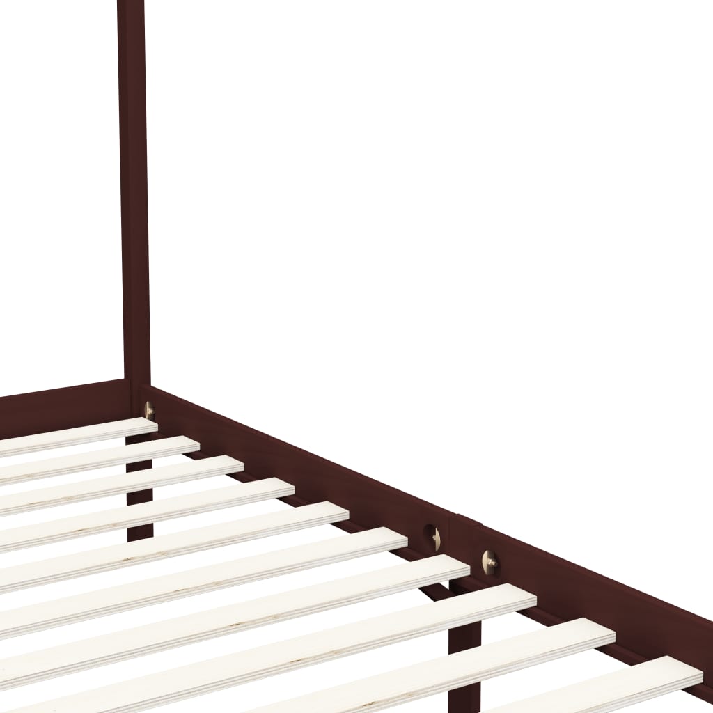 Cadru pat cu baldachin, maro închis, 90x200cm, lemn masiv pin