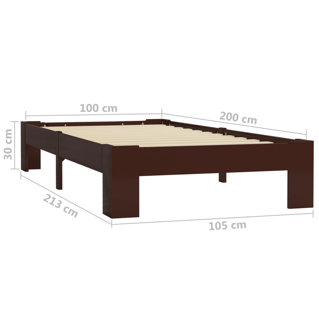 Cadru de pat, maro închis, 100 x 200 cm, lemn masiv de pin