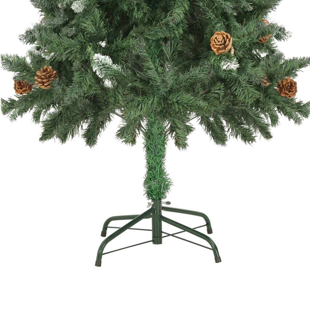 Brad de Crăciun artificial cu conuri pin și sclipici alb 150 cm