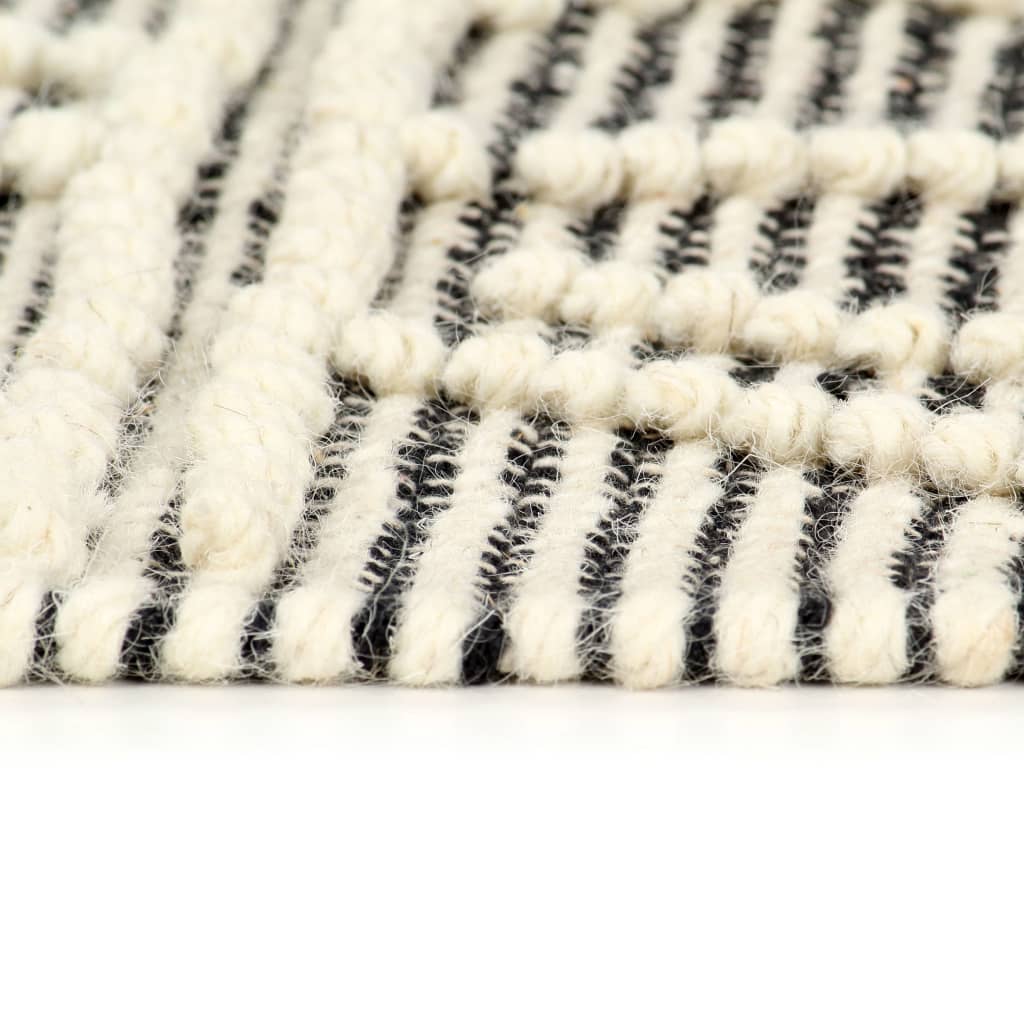 Covor de lână țesut manual, 120 x 170 cm, negru/alb