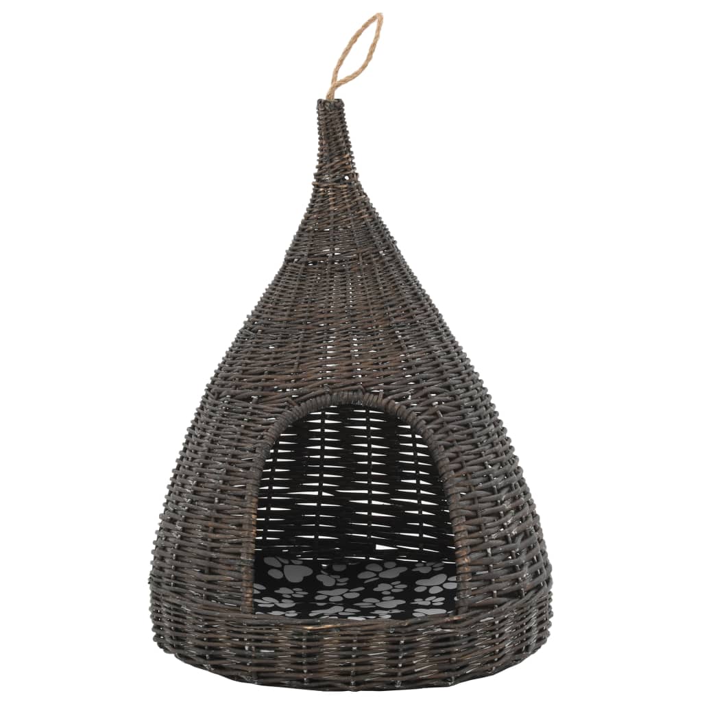 Casă de pisici cu pernă, gri, 40x60 cm, salcie naturală, teepee