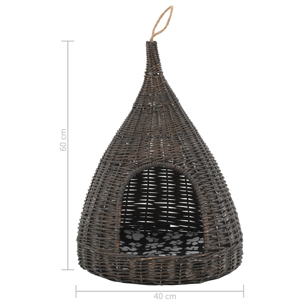 Casă de pisici cu pernă, gri, 40x60 cm, salcie naturală, teepee