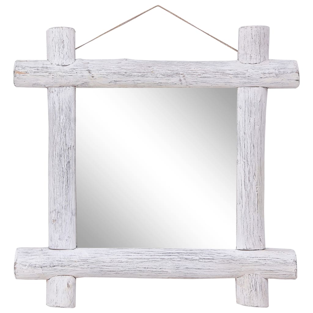 Oglindă cu ramă din bușteni alb 70 x 70 cm lemn masiv reciclat