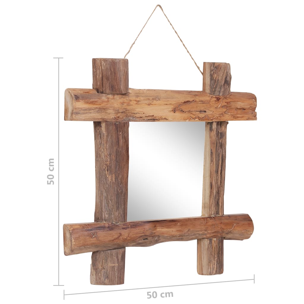 Oglindă cu ramă bușteni, natural, 50x50 cm, lemn masiv reciclat