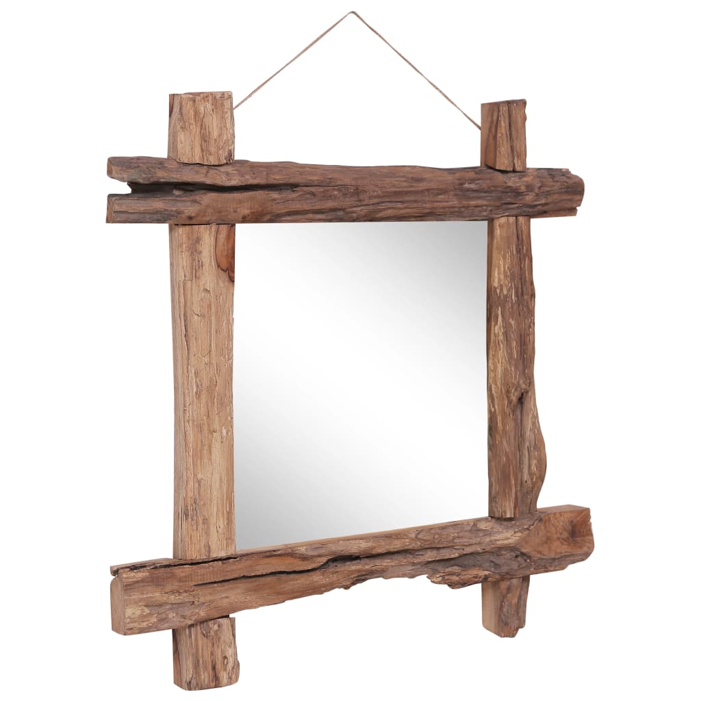 Oglindă din bușteni, natural, 70 x 70 cm, lemn masiv reciclat