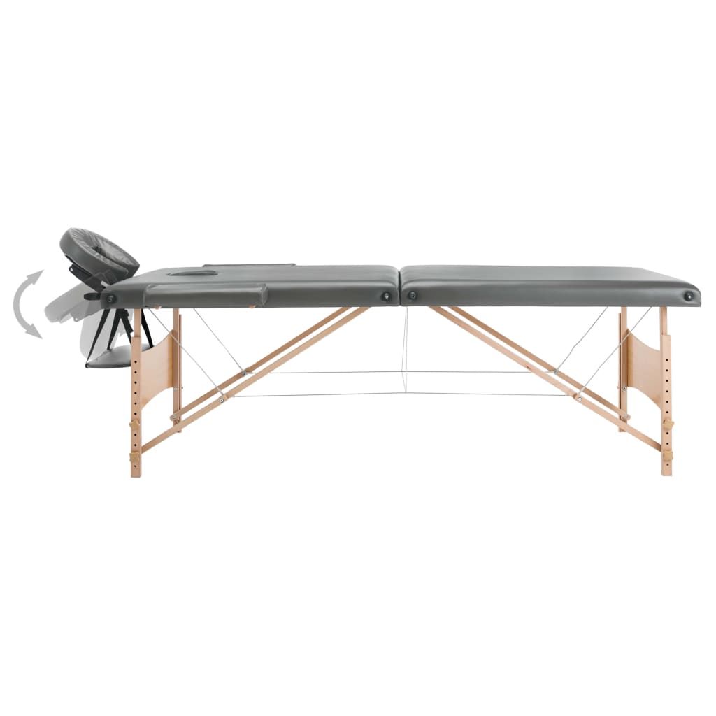 Masă de masaj cu 2 zone, cadru din lemn, antracit, 186 x 68 cm