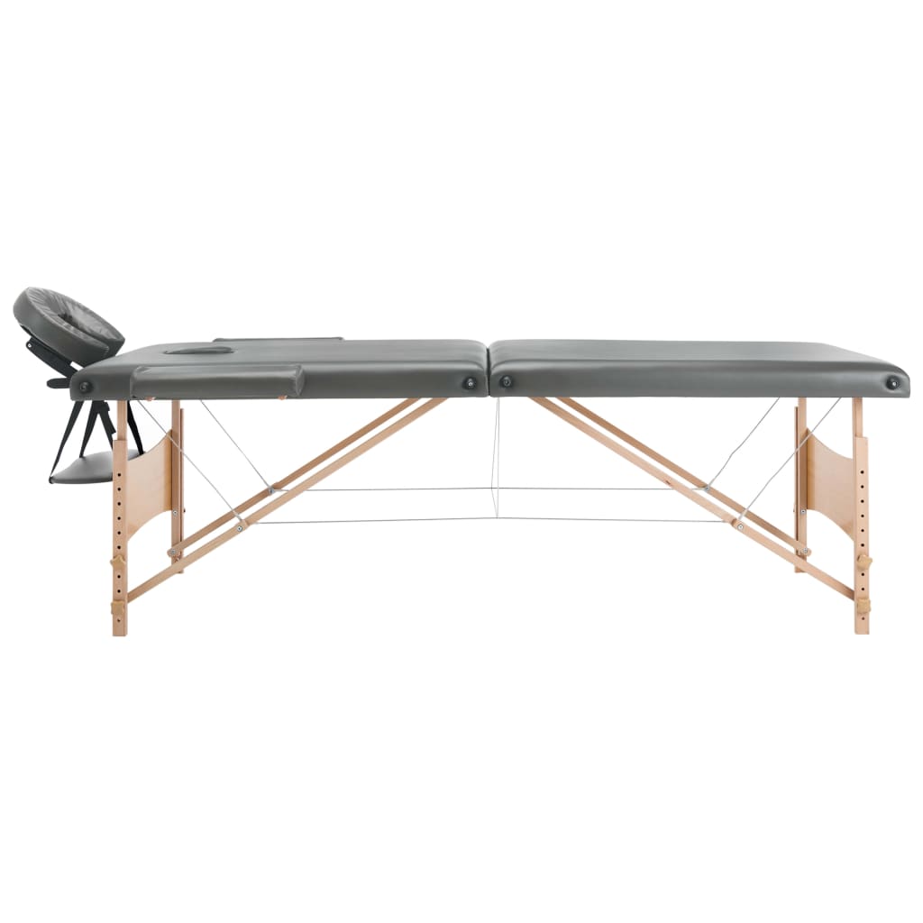 Masă de masaj cu 2 zone, cadru din lemn, antracit, 186 x 68 cm