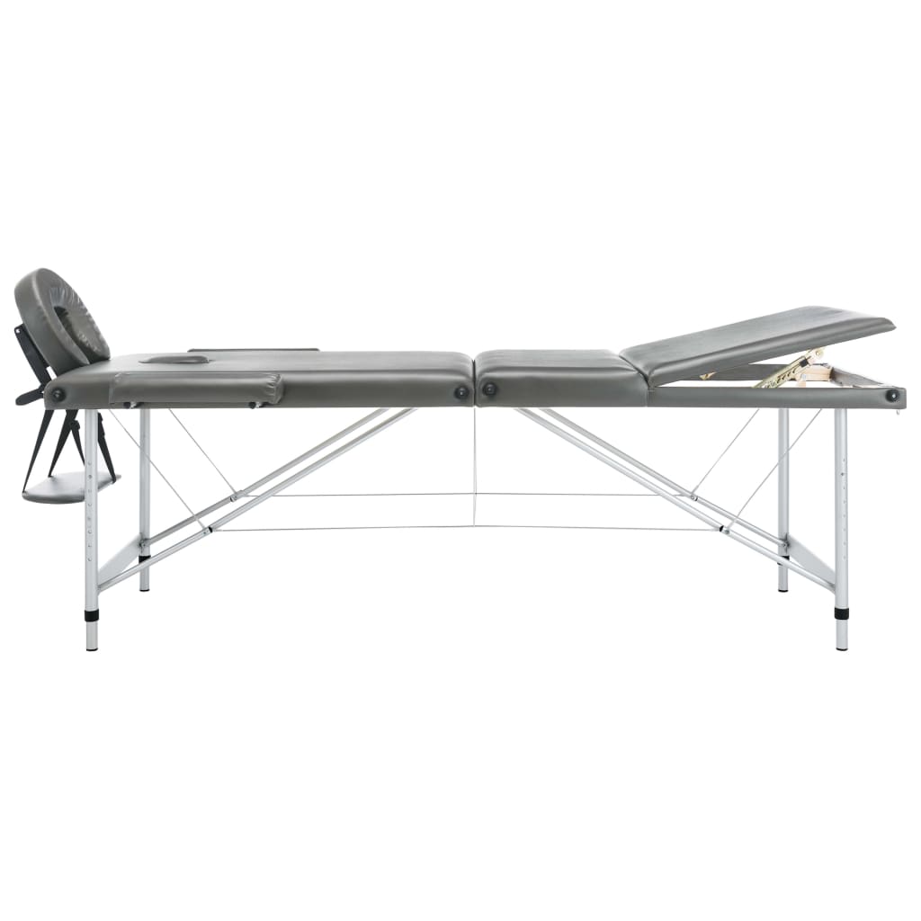 Masă de masaj cu 3 zone, cadru aluminiu, antracit, 186 x 68 cm