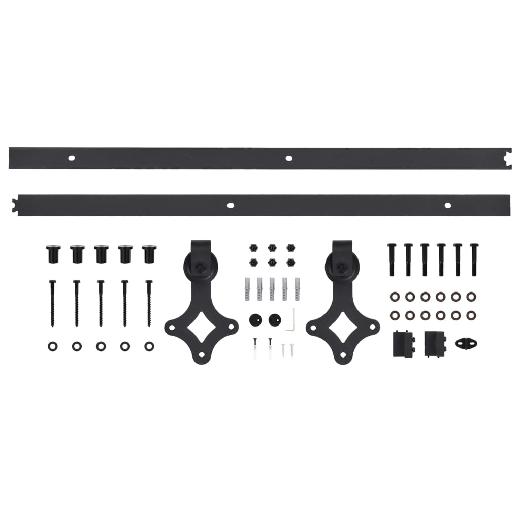 Set feronerie pentru uși glisante, negru, 183 cm, oțel