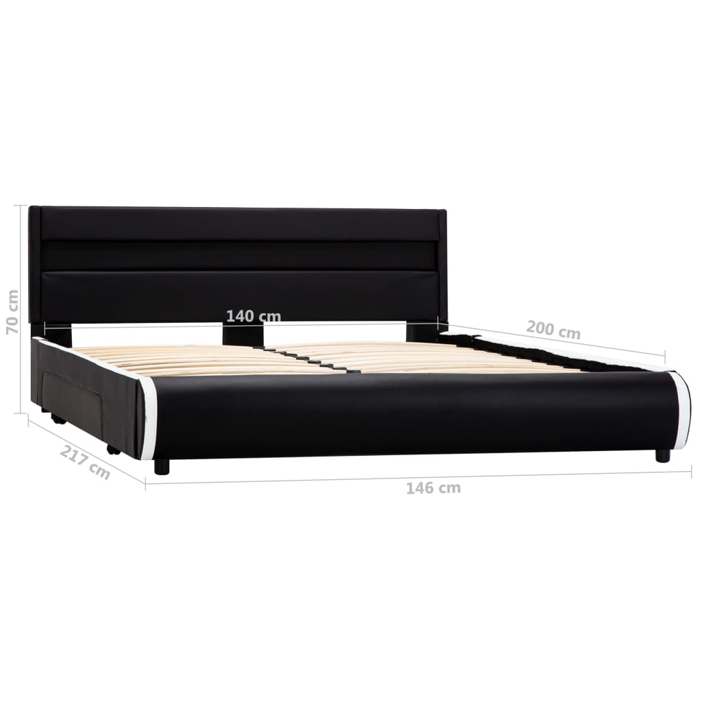 Cadru de pat cu LED, negru, 140 x 200 cm, piele ecologică