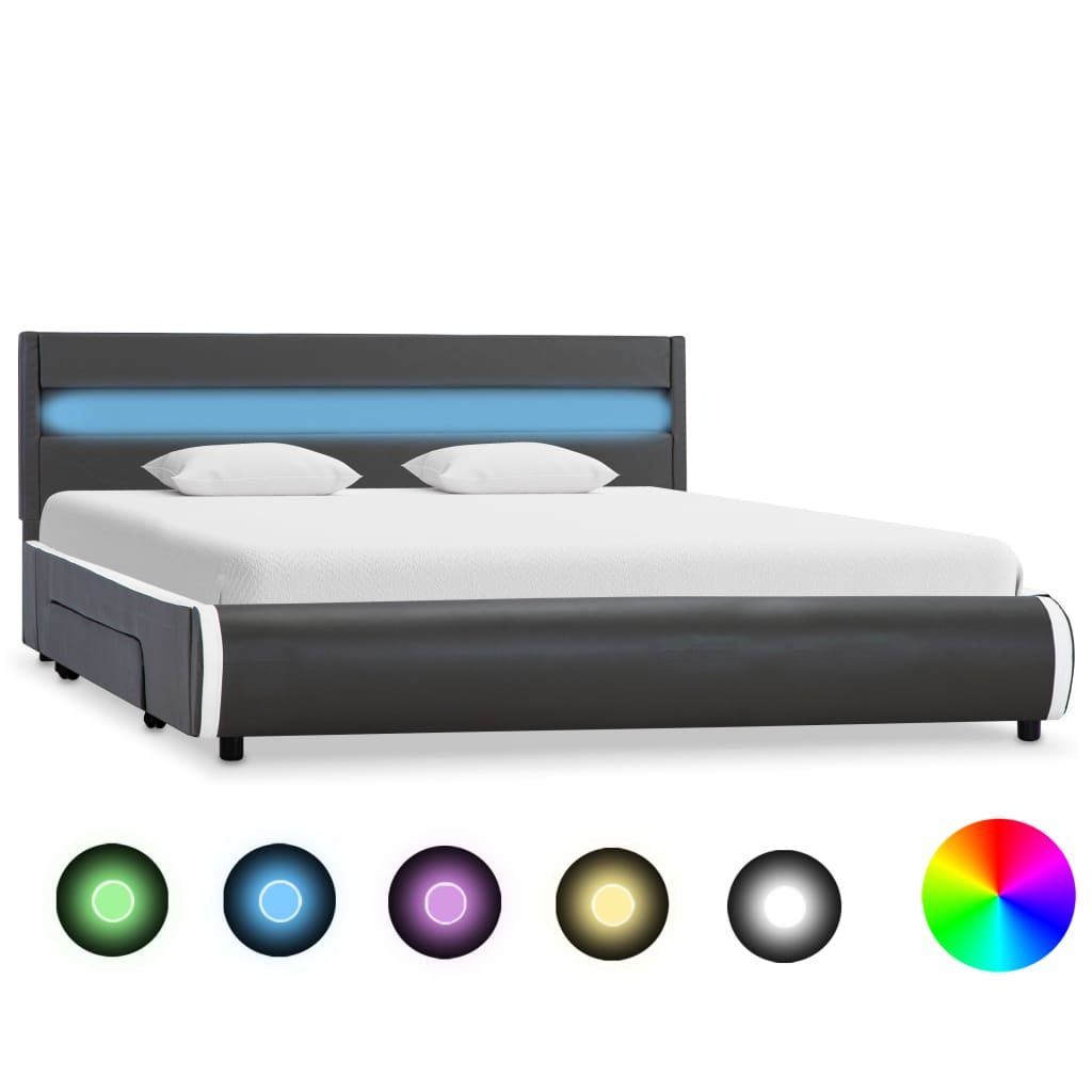 Cadru de pat cu LED, antracit, 120 x 200 cm, piele ecologică