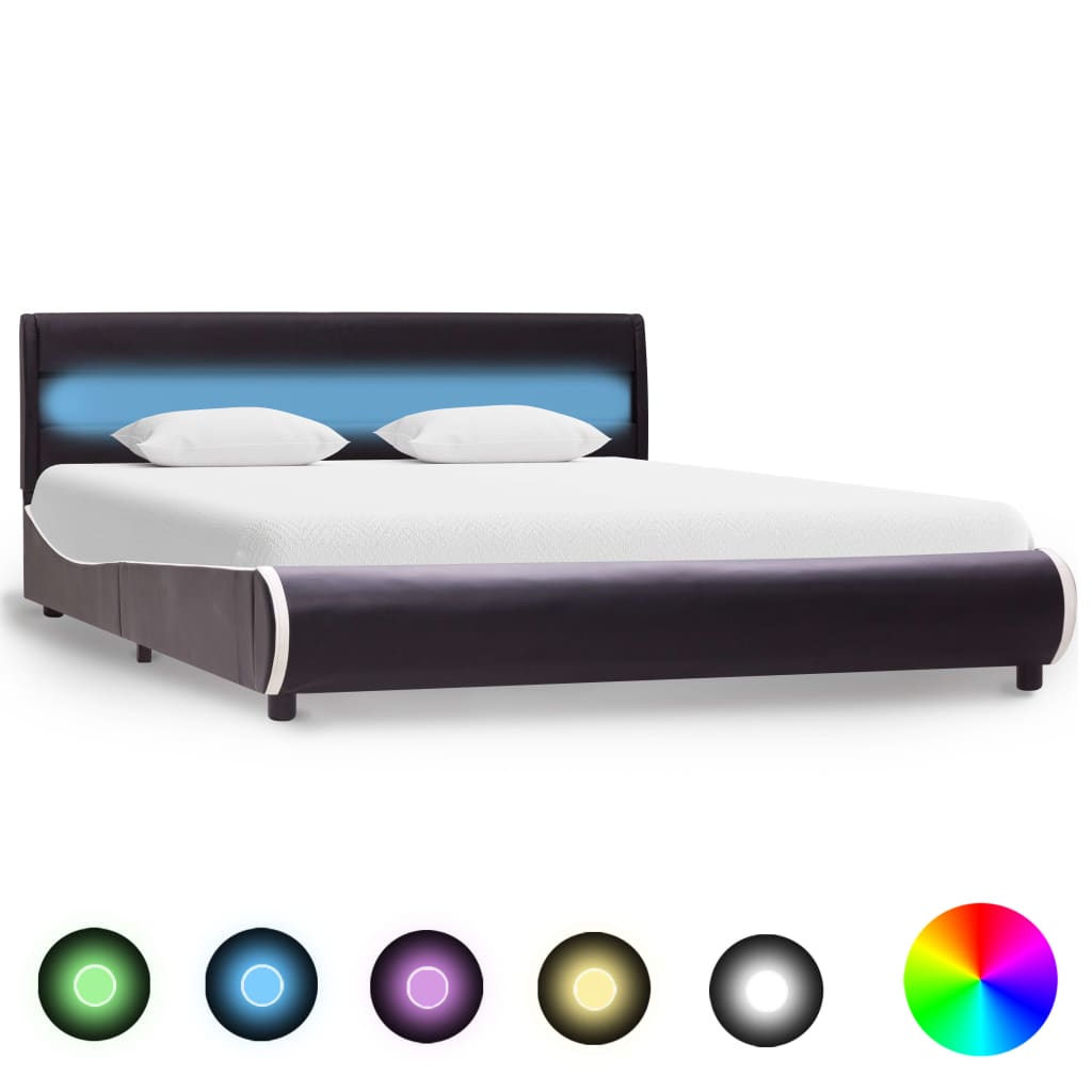 Cadru de pat cu LED, negru, 160 x 200 cm, piele ecologică