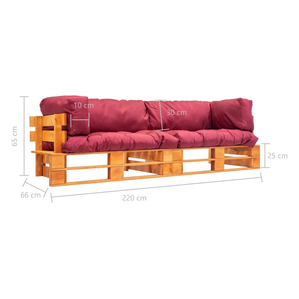 Set canapea grădină paleți cu perne roșii, 2 piese, lemn de pin