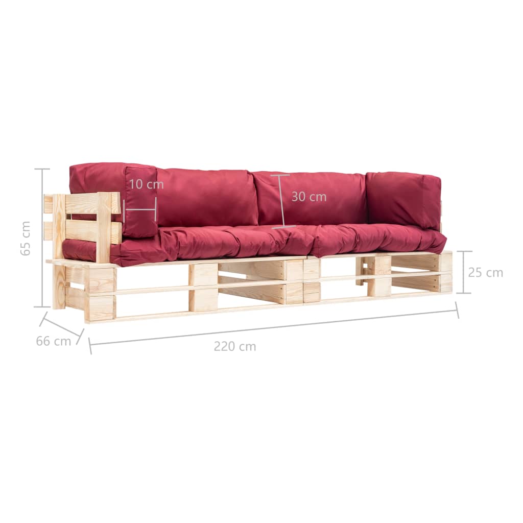 Set canapea grădină paleți cu perne roșii, 2 piese, lemn de pin