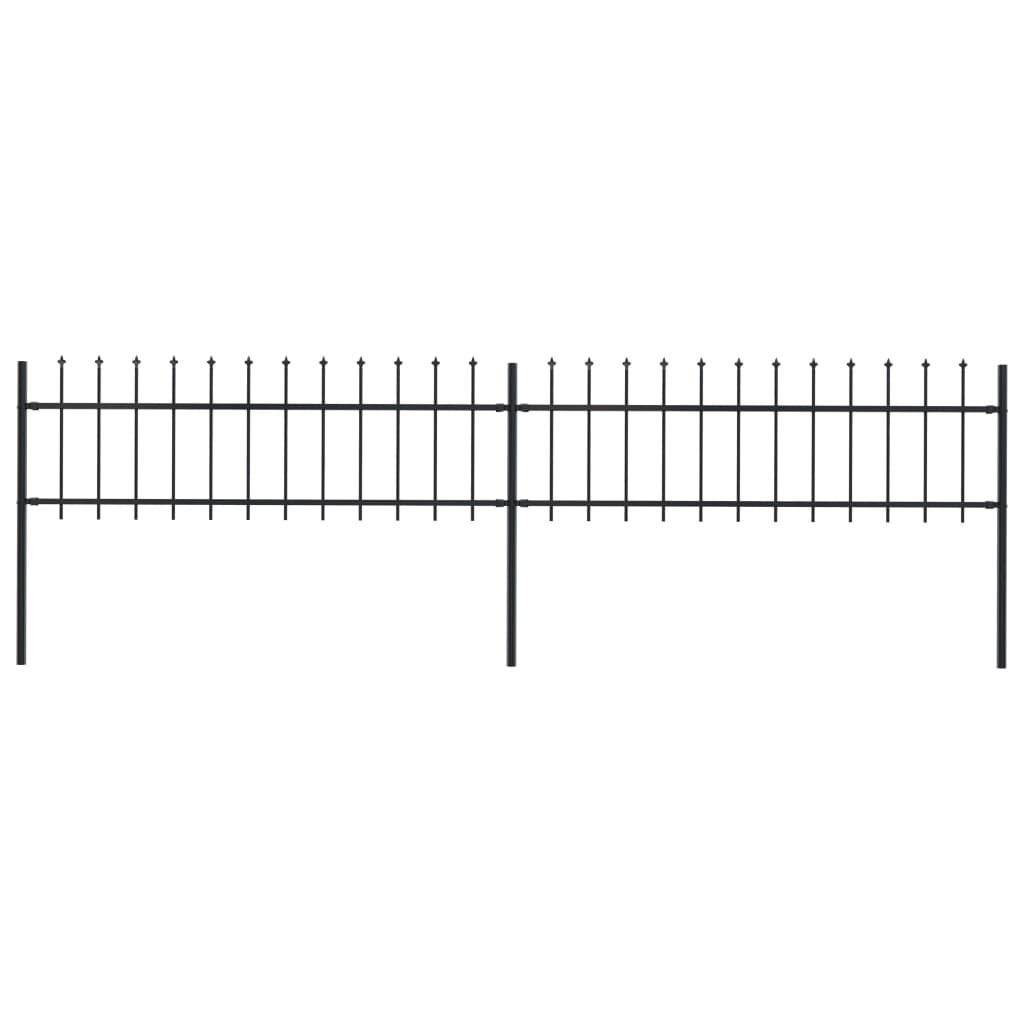 Gard de grădină cu vârf suliță, negru, 3,4 x 0,6 m, oțel