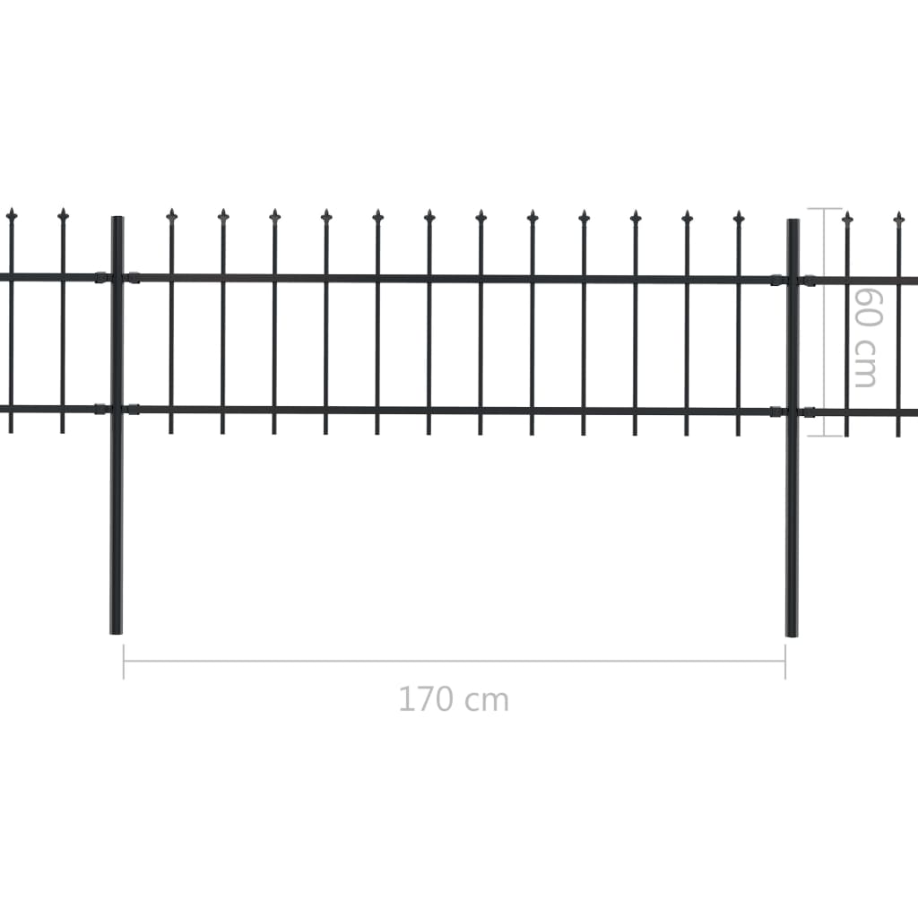 Gard de grădină cu vârf suliță, negru, 5,1 x 0,6 m, oțel