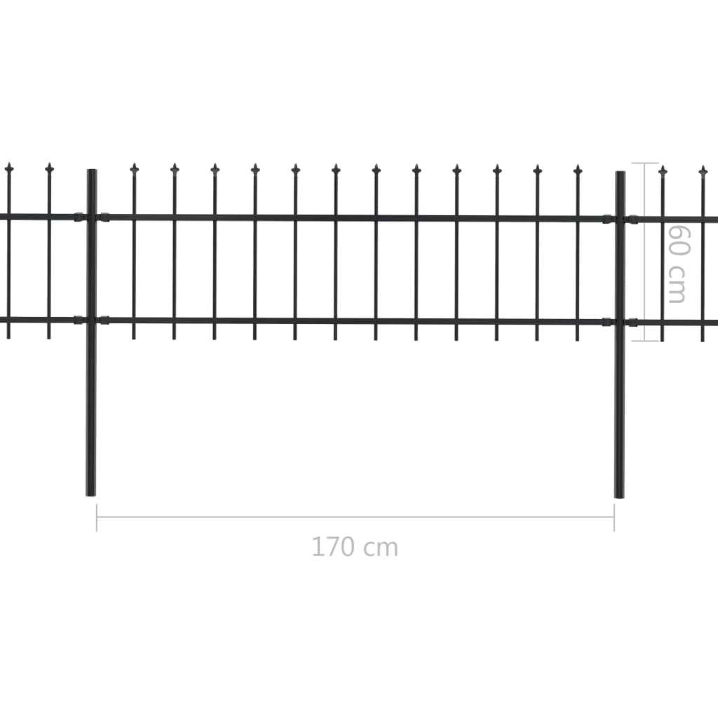 Gard de grădină cu vârf suliță, negru, 8,5 x 0,6 m, oțel