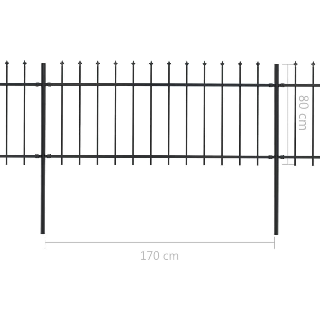 Gard de grădină cu vârf suliță, negru, 5,1 x 0,8 m, oțel