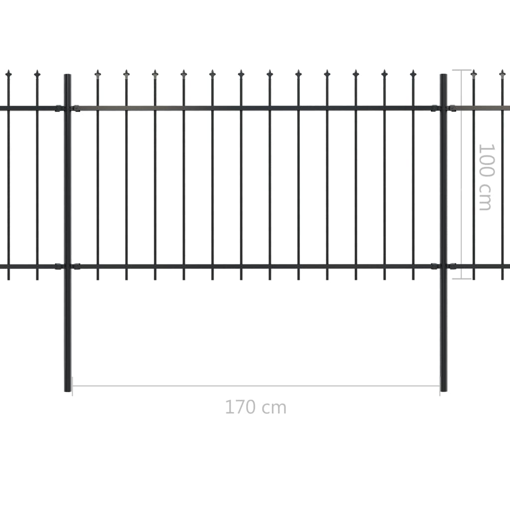 Gard de grădină cu vârf suliță, negru, 5,1 x 1 m, oțel