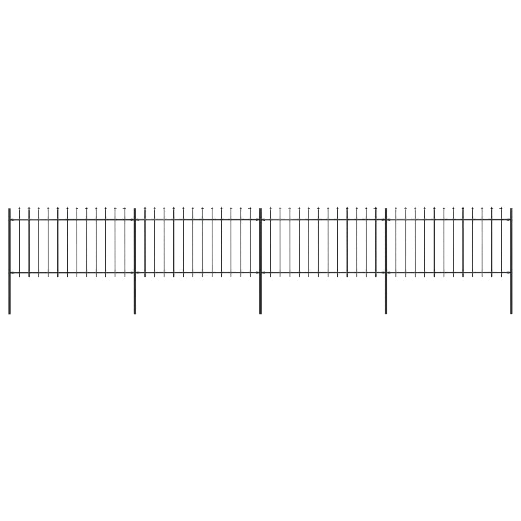 Gard de grădină cu vârf suliță, negru, 6,8 x 1 m, oțel