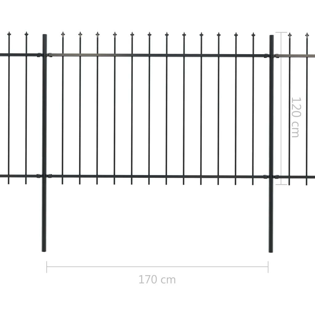 Gard de grădină cu vârf suliță, negru, 3,4 x 1,2 m, oțel