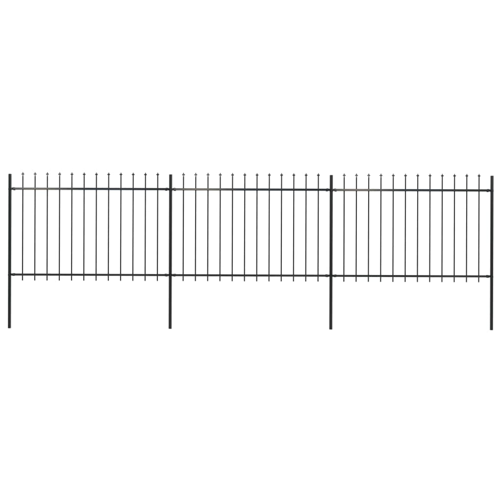 Gard de grădină cu vârf suliță, negru, 5,1 x 1,2 m, oțel