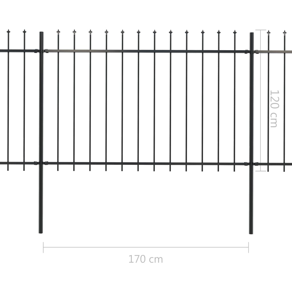 Gard de grădină cu vârf suliță, negru, 8,5 x 1,2 m, oțel