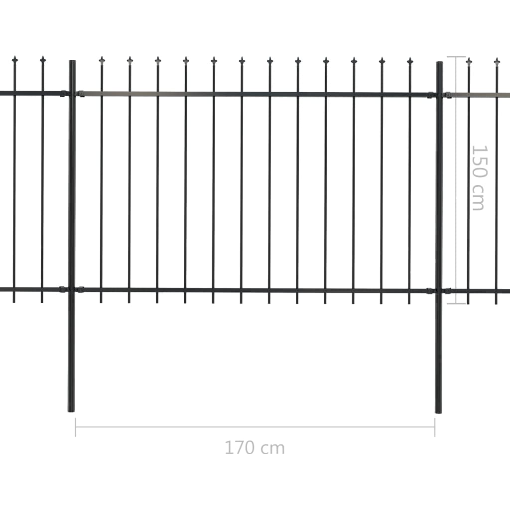 Gard de grădină cu vârf suliță, negru, 3,4 x 1,5 m, oțel