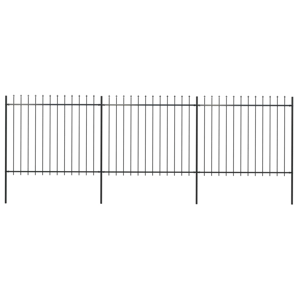 Gard de grădină cu vârf suliță, negru, 5,1 x 1,5 m, oțel