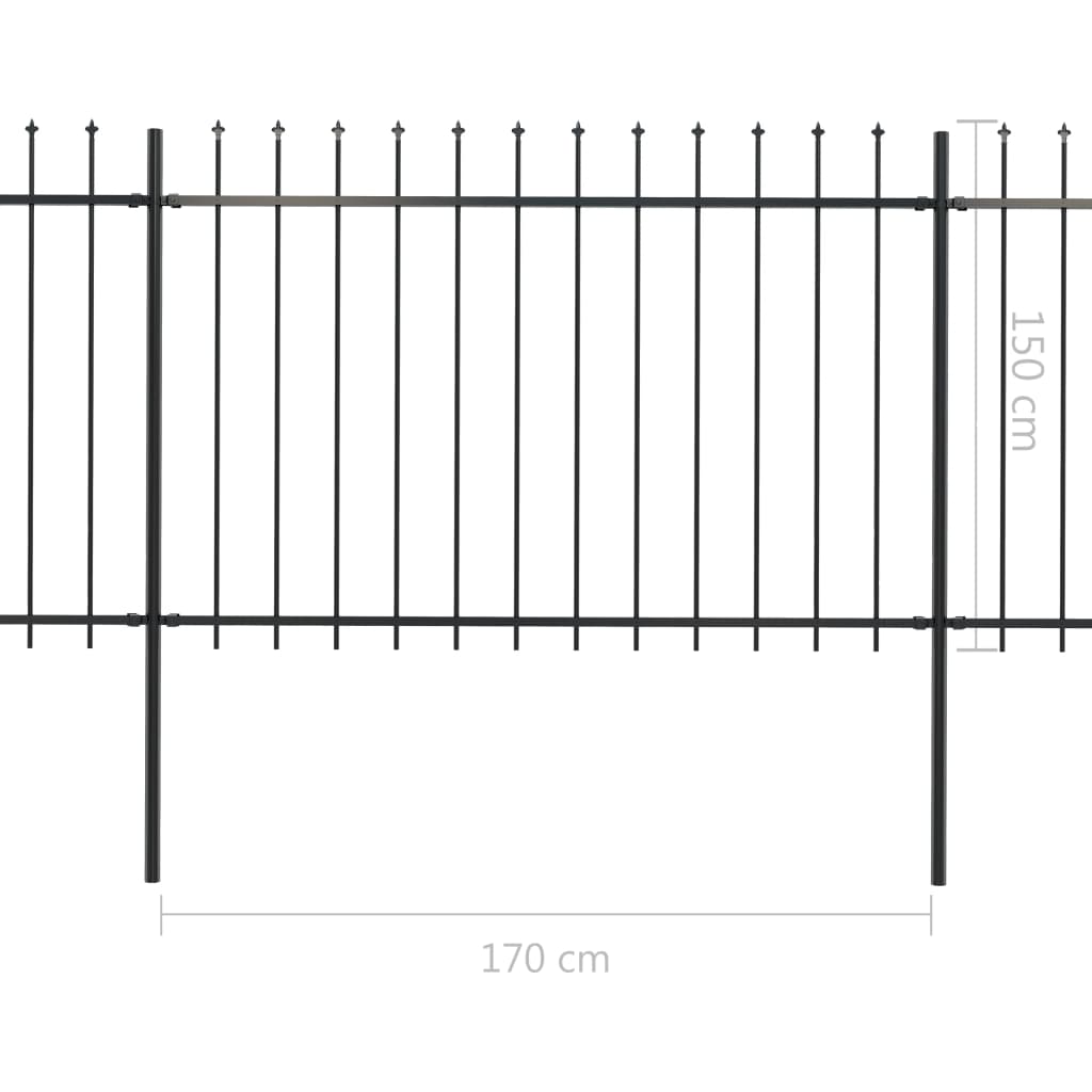 Gard de grădină cu vârf suliță, negru, 6,8 x 1,5 m, oțel