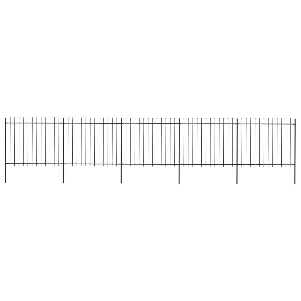 Gard de grădină cu vârf suliță, negru, 8,5 x 1,5 m, oțel