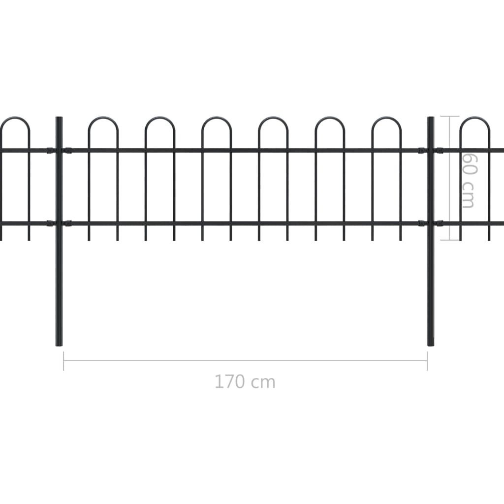 Gard de grădină cu vârf curbat, negru, 8,5 x 0,6 m, oțel