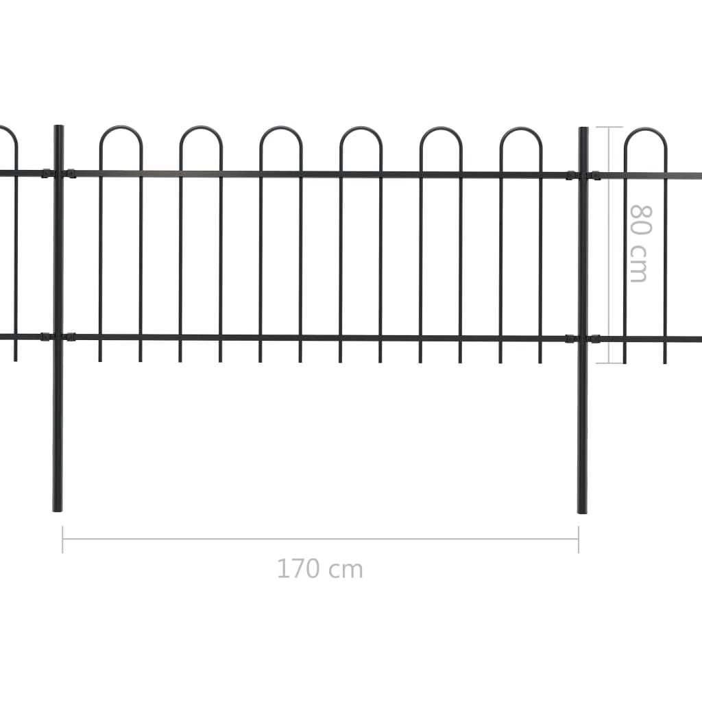 Gard de grădină cu vârf curbat, negru, 3,4 x 0,8 m, oțel