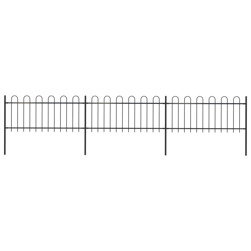 Gard de grădină cu vârf curbat, negru, 5,1 x 0,8 m, oțel
