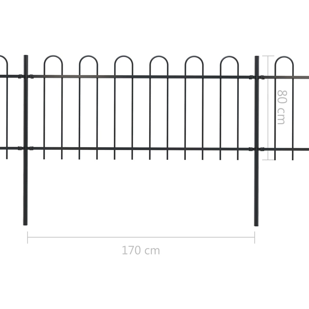 Gard de grădină cu vârf curbat, negru, 5,1 x 0,8 m, oțel