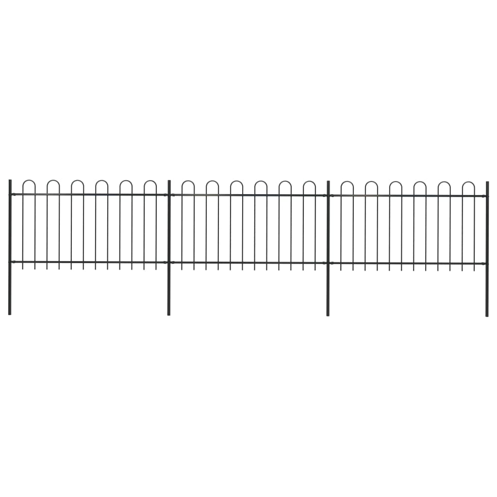 Gard de grădină cu vârf curbat, negru, 5,1 x 1 m, oțel