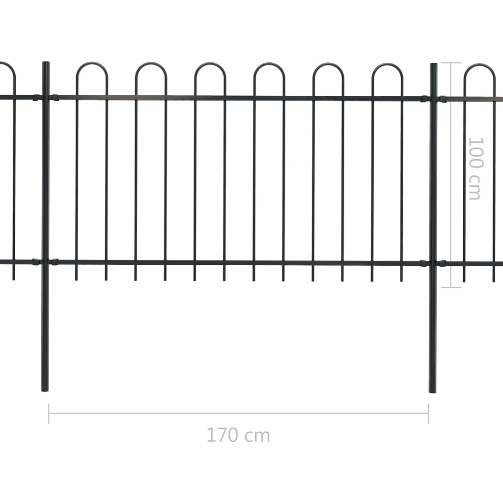 Gard de grădină cu vârf curbat, negru, 6,8 x 1 m, oțel