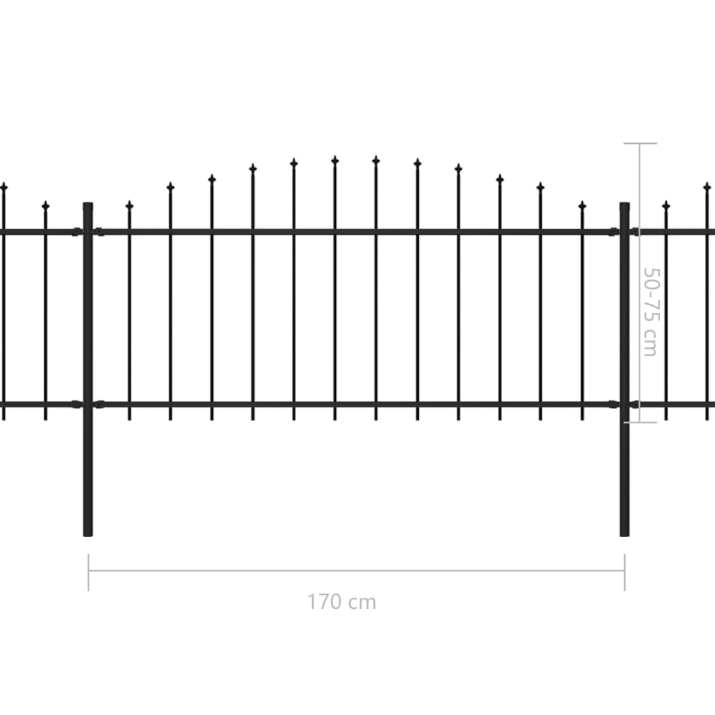 Gard de grădină cu vârf suliță, negru, (0,5-0,75) x 3,4 m, oțel