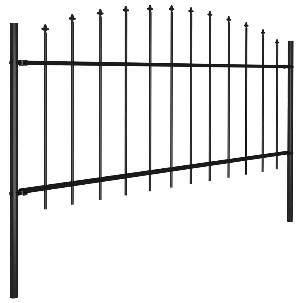 Gard de grădină cu vârf suliță, negru, (0,5-0,75) x 5,1 m, oțel