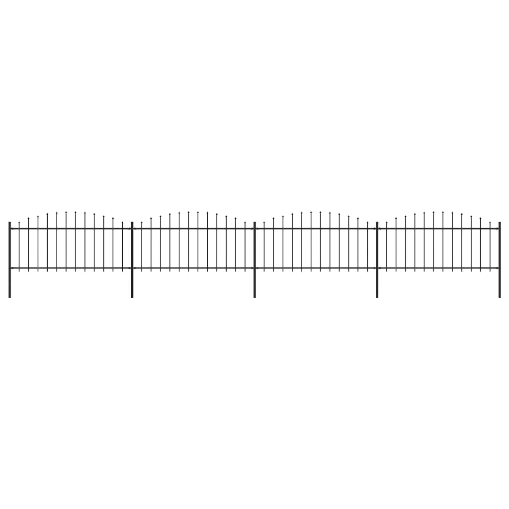 Gard de grădină cu vârf suliță, negru, (0,5-0,75) x 6,8 m, oțel