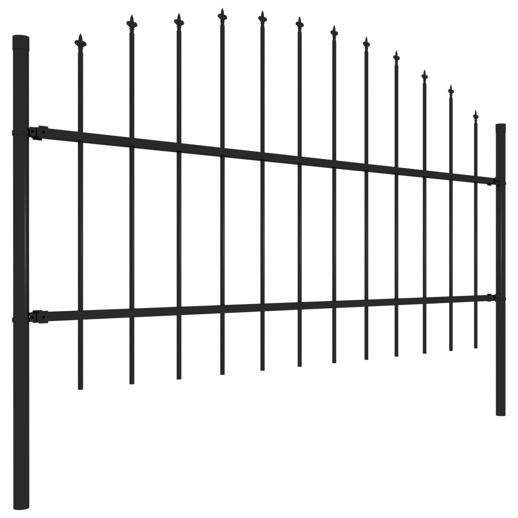 Gard de grădină cu vârf suliță, negru, (0,75-1) x 3,4 m, oțel