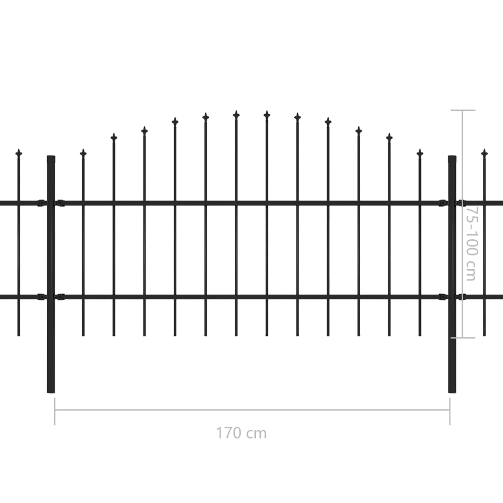 Gard de grădină cu vârf suliță, negru, (0,75-1) x 3,4 m, oțel