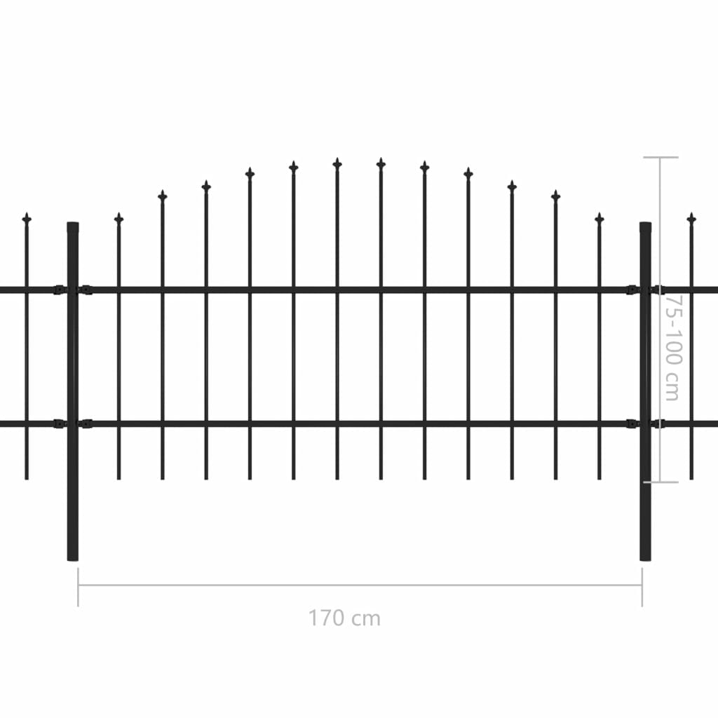 Gard de grădină cu vârf suliță, negru, (0,75-1) x 8,5 m, oțel
