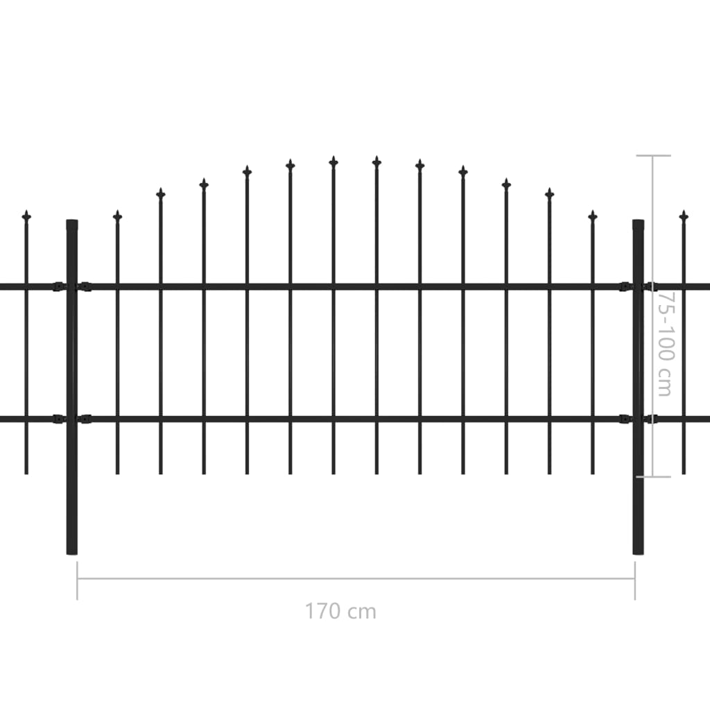 Gard de grădină cu vârf suliță, negru, (0,75-1)x15,3 m, oțel