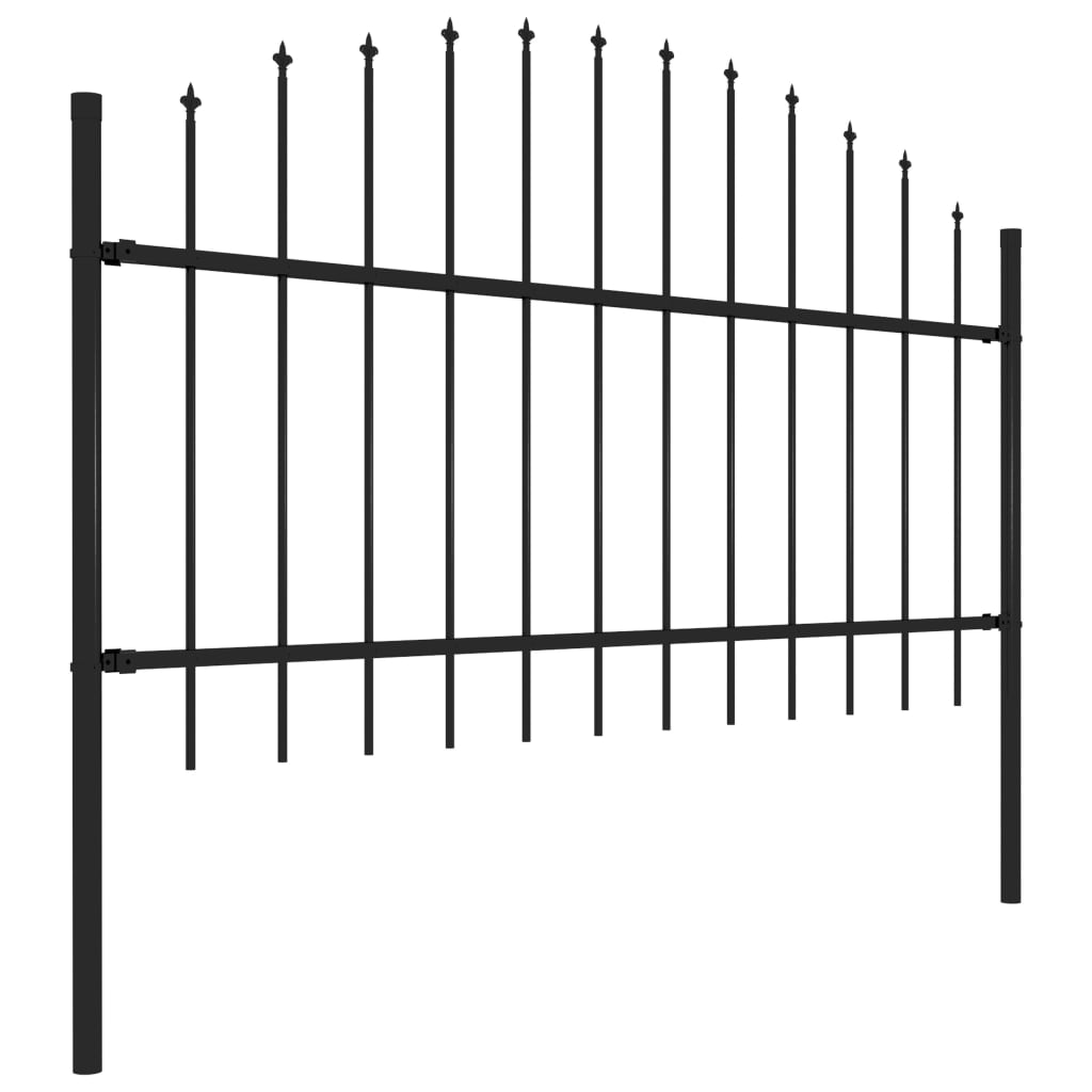 Gard de grădină cu vârf suliță, negru, (1-1,25) x 8,5 m, oțel