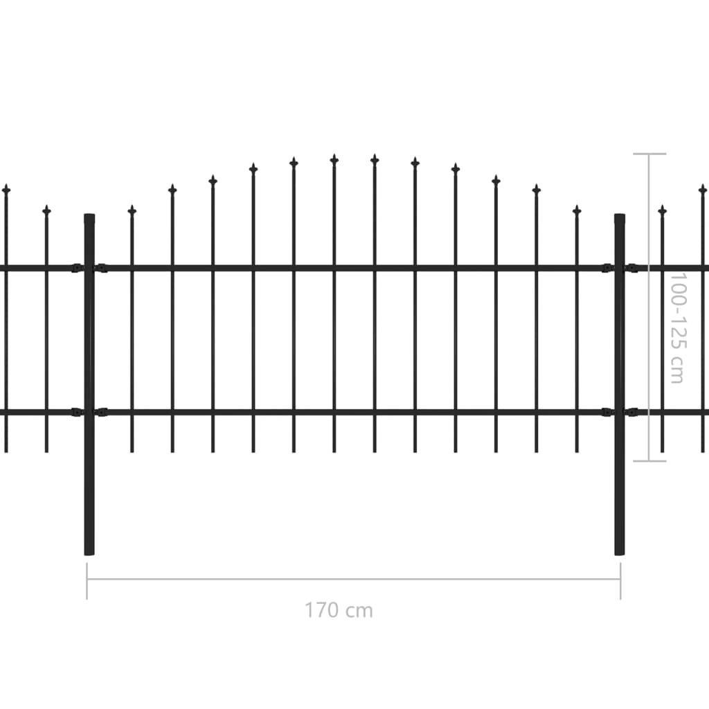 Gard de grădină cu vârf suliță, negru, (1-1,25) x 8,5 m, oțel